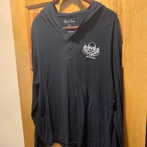 Blue & Cream Tennis Hooded Black Henley